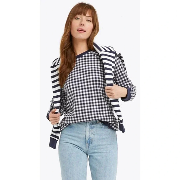 Draper James Natalie Sweatshirt Women’s XXL in Navy Gingham - Picture 1 of 9